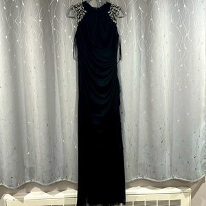 Black Evening and Dinner Gown with silver and rose gold sequence